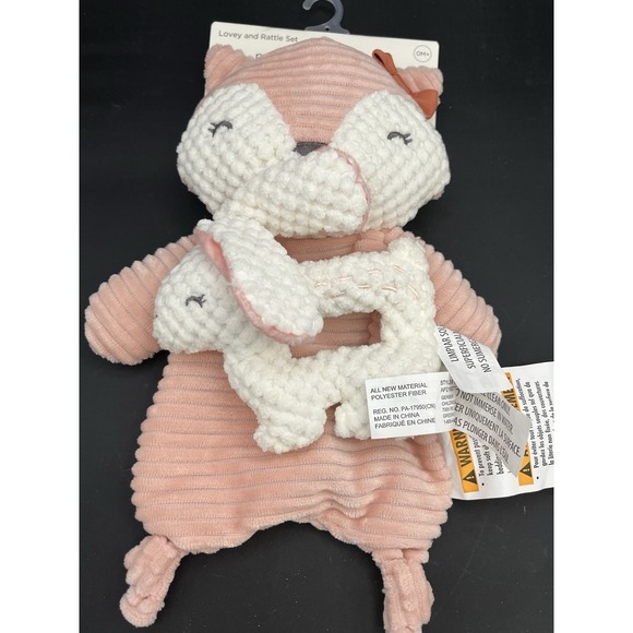 Modern Moments Other - Modern Moments by Gerber Pink Fox Lovey Rattle with Bunny Plush Stuffed Toy NWT